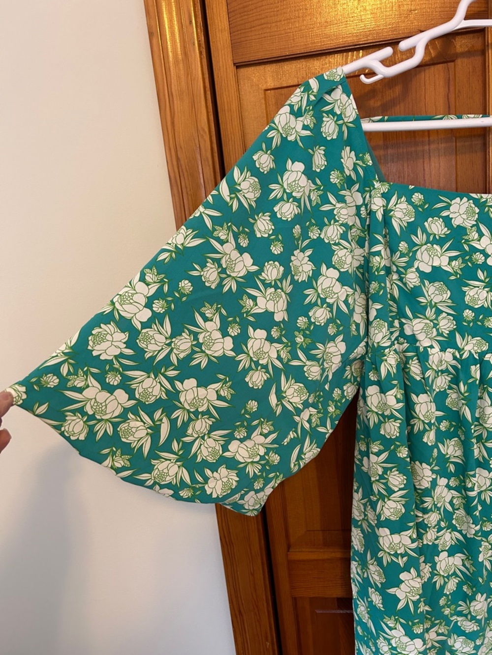 Davi & Dani Teal Floral Dress Plus 3X NWT Open Tie‑Back Lantern Sleeve Midi - Picture 4 of 12